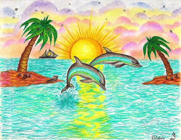 Tropical Dolphins In Paradise Drawing By Gene Pippert - gotartwork.com